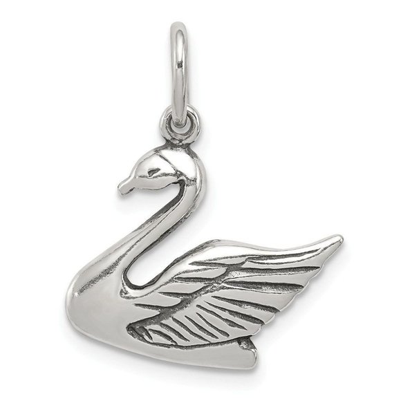 Sterling Silver Antiqued Swan Charm New Pendant - Picture 1 of 2